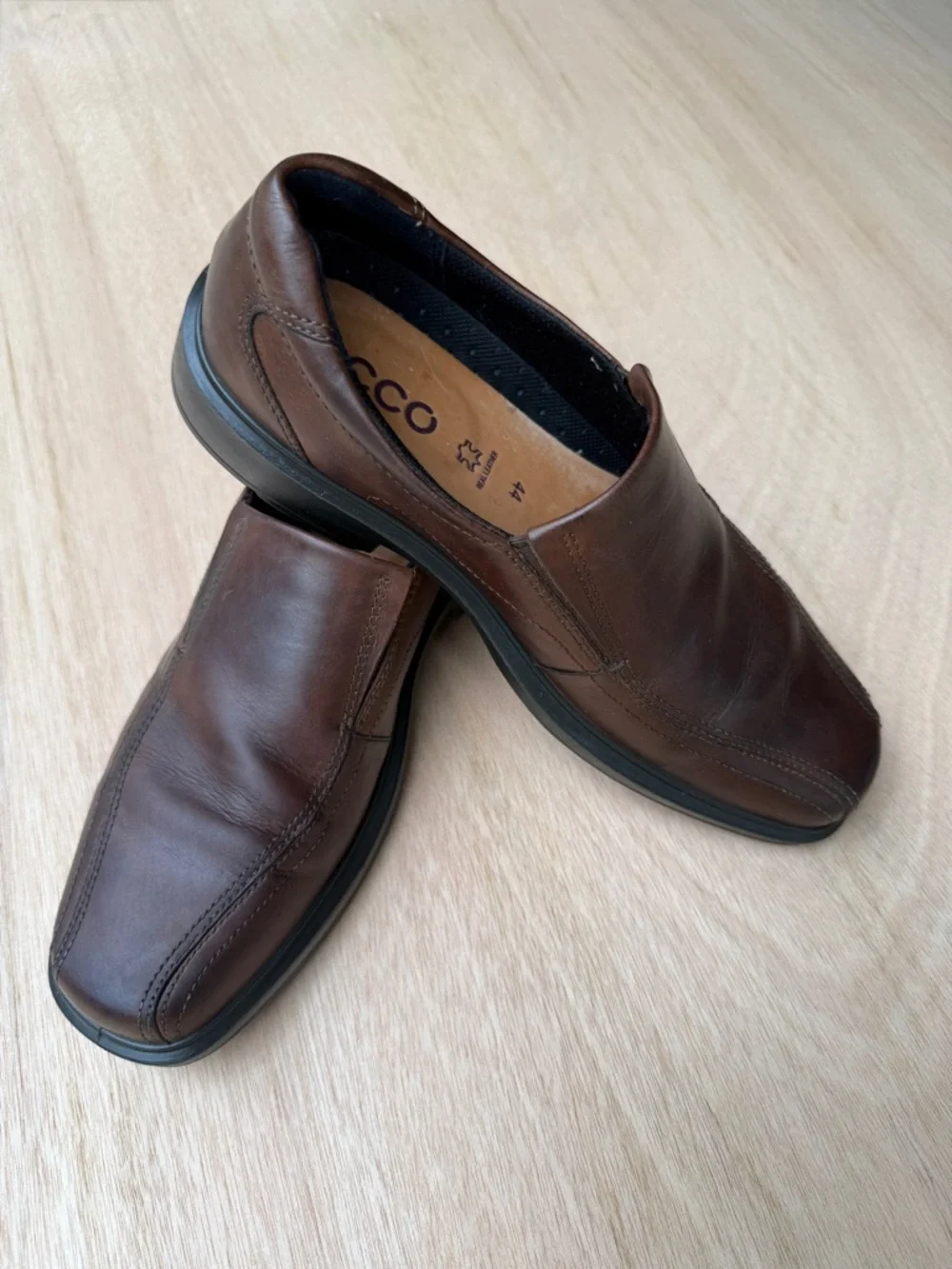 ECCO Helsinki Men Leather Bike Toe Slip On Loafers Brown Apron Dress Shoes 44